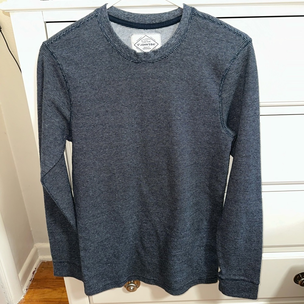 St. John's Bay Men's Navy Micro-Stripe Long Sleeve Crew